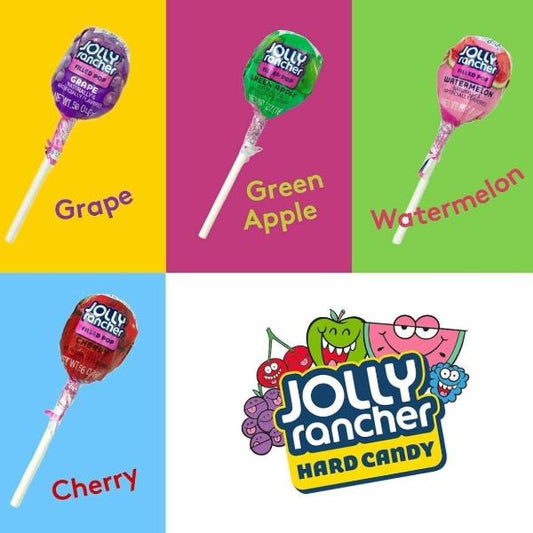 2 Jolly Rancher Filled Lollipops – Bursting with Flavour! - Sweet, Candy, Snack, Apple, Cherry, Grape, Watermelon